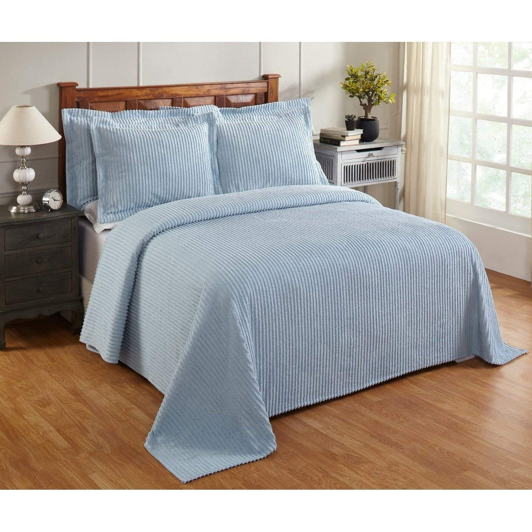 Oversized Blue Chenille Bedspread King 120x110 Vintage Western Extra Long Blue - King