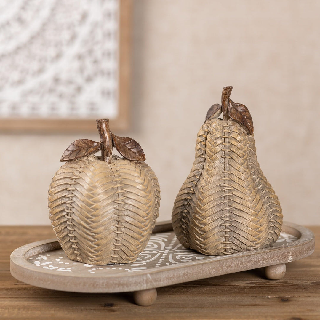 Wicker Apple and Pear D Cor (Set of 2) Brown Traditional Resin