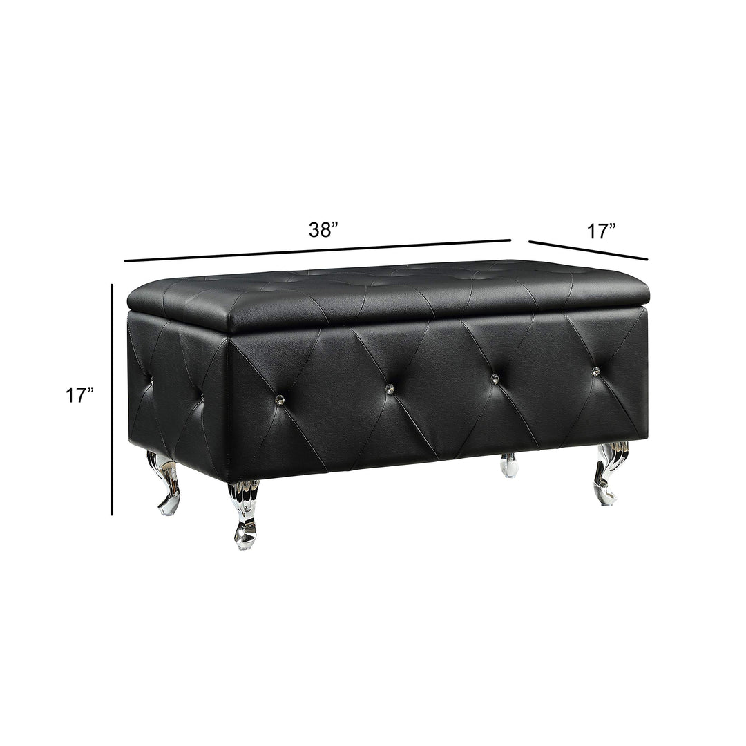 AC Pacific Glam Storage Ottoman Bench for Bedroom Living Room Entryway Bonded Leather