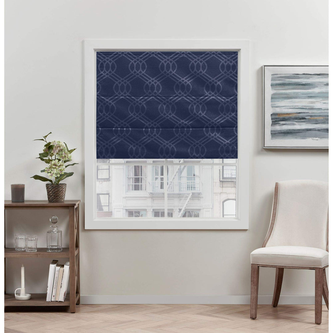 Exclusive Home Prague Trellis 100% Blackout Polyester Roman Shade 23"x64" Navy 23x64 - Navy