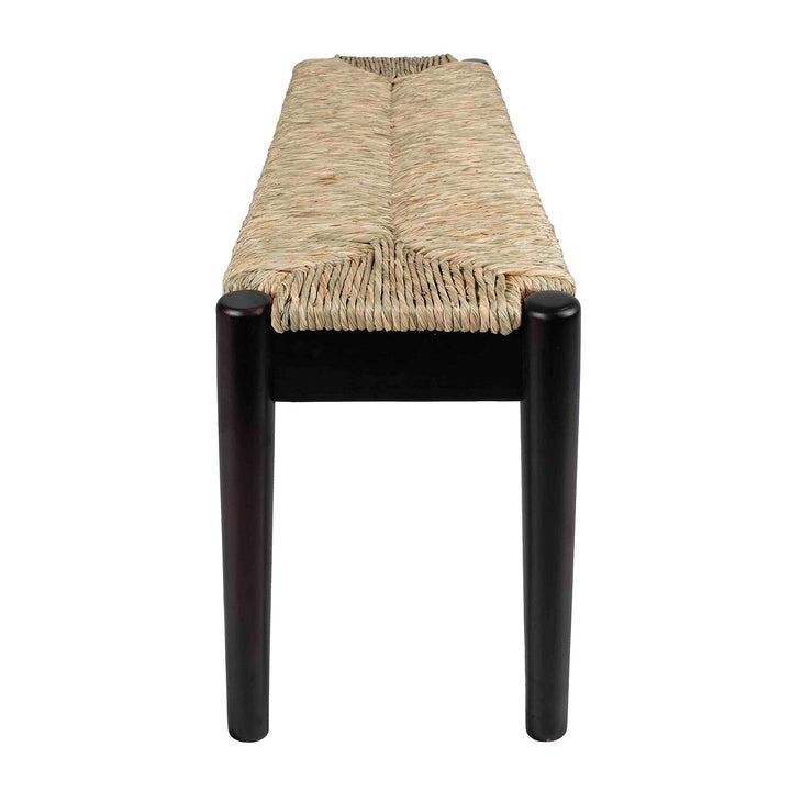 Indoor/Outdoor Seagrass Bench Black Finish Frame Solid Acacia Rubberwood