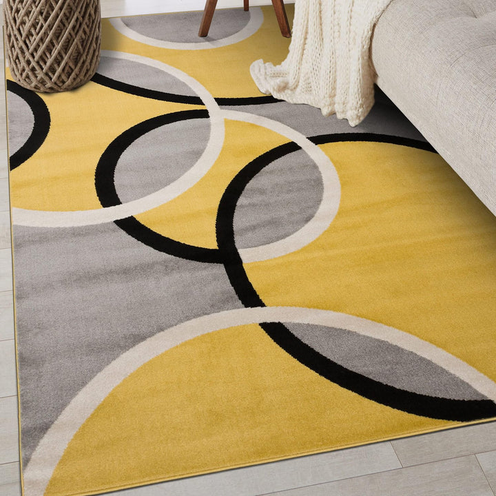 Rugshop Contemporary Abstract Circles Easy Maintenance for Home Office Living 3'3" x 5' - Yellow