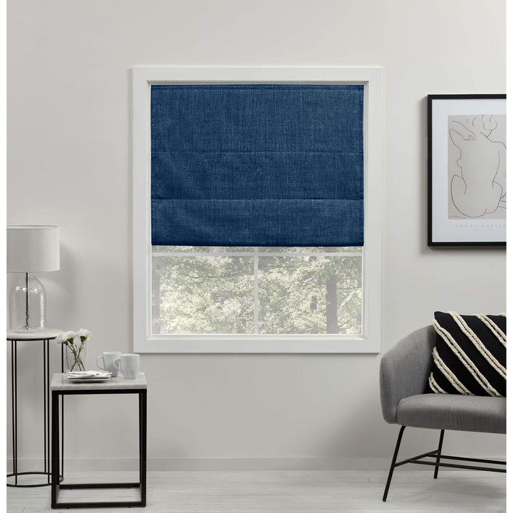 Exclusive Home Acadia 100% Blackout Polyester Roman Shade 23"x64" Chambray Blue 23x64 - Chambray Blue