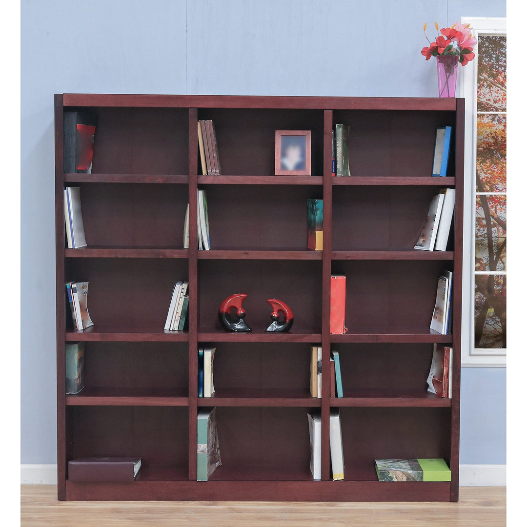 Traditional 72" Tall 15-Shelf Triple Wide Wood Bookcase in Espresso