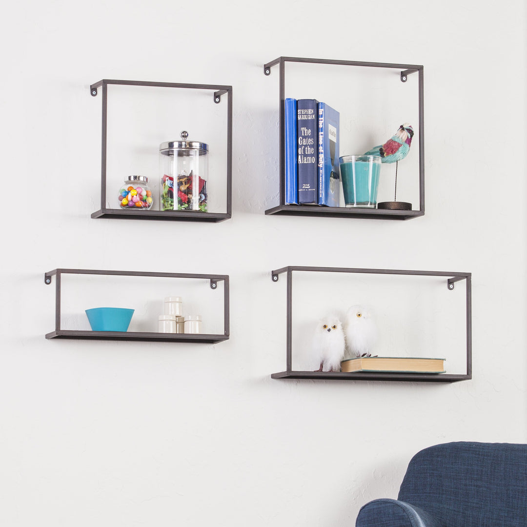 SEI Furniture Zyther Contemporary Metal Wall Shelves 4 pc Set Antique Black