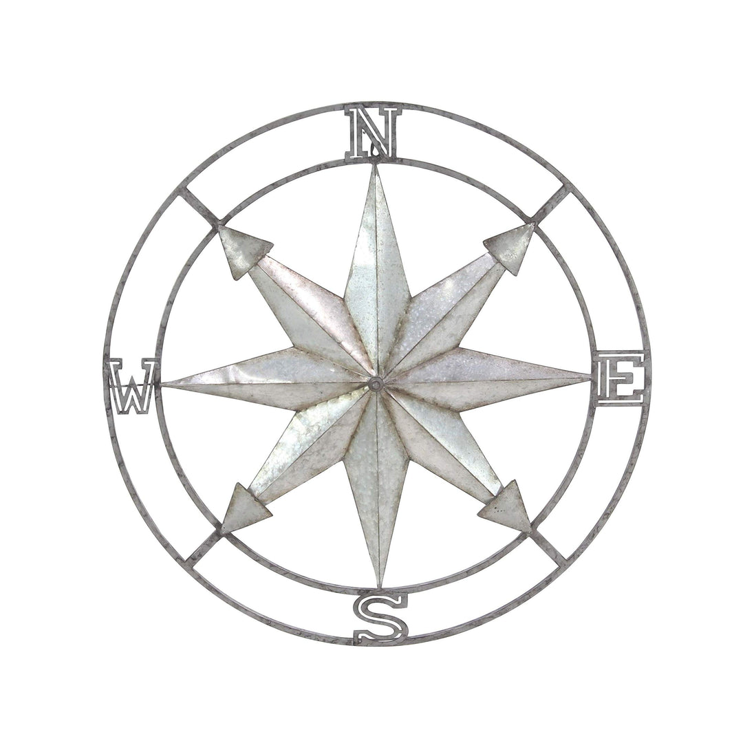 Coastal Iron Compass Art Wall Decor Silver Rustic