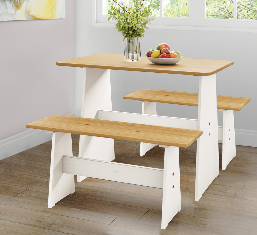 Urban Home Furniture Chapman Natural/White Bench Dining Breakfast Set