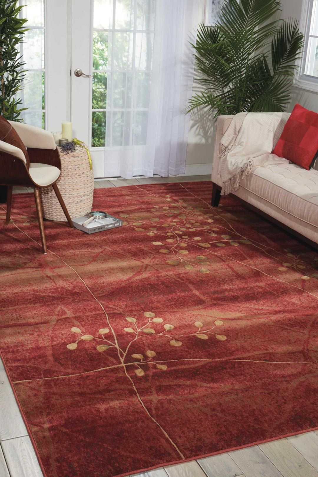 Nourison Somerset Rustic Flame 3'6" x 5'6" Area-Rug Easy-Cleaning Non Shedding 3'6" x 5'6" - Red