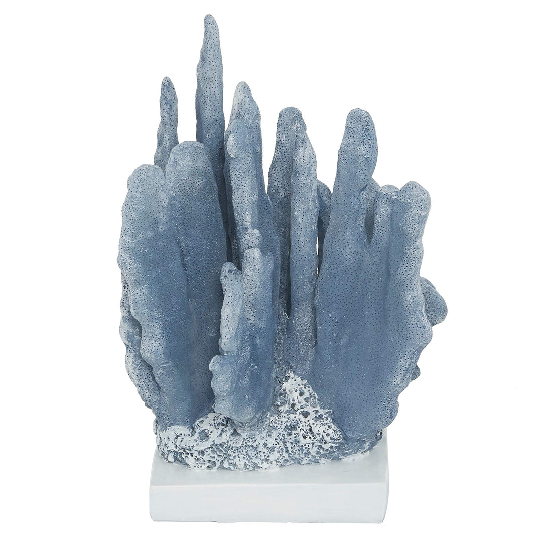 Powder Blue Resin Coral Sculpture with White Rectangular Base 7 X 6 10