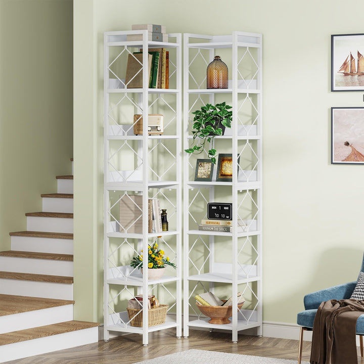 78.7" White Bookshelf 7 Tier Tall Skinny Bookcase Freestanding Narrow Display - Diamond Home USA