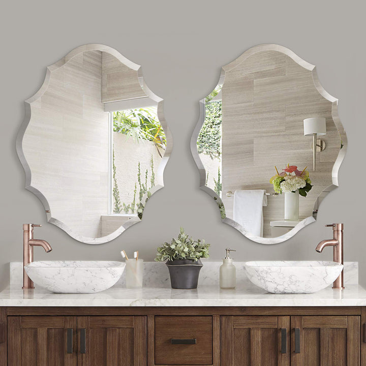 Emma Shaped Frameless Beveled Mirror with Solid Core Wood Backing (22X28) Silver(22*28)