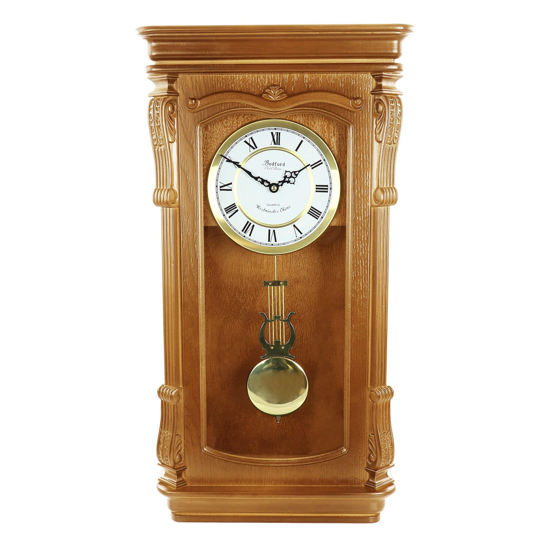 Golden Oak Chiming Pendulum Wall 13.6"x5.4"x25.6" Multi Color Wood Finish