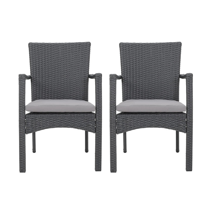 Christopher Knight Home Corsica Outdoor Wicker Dining Chairs with Cushions 2-Pcs Grey