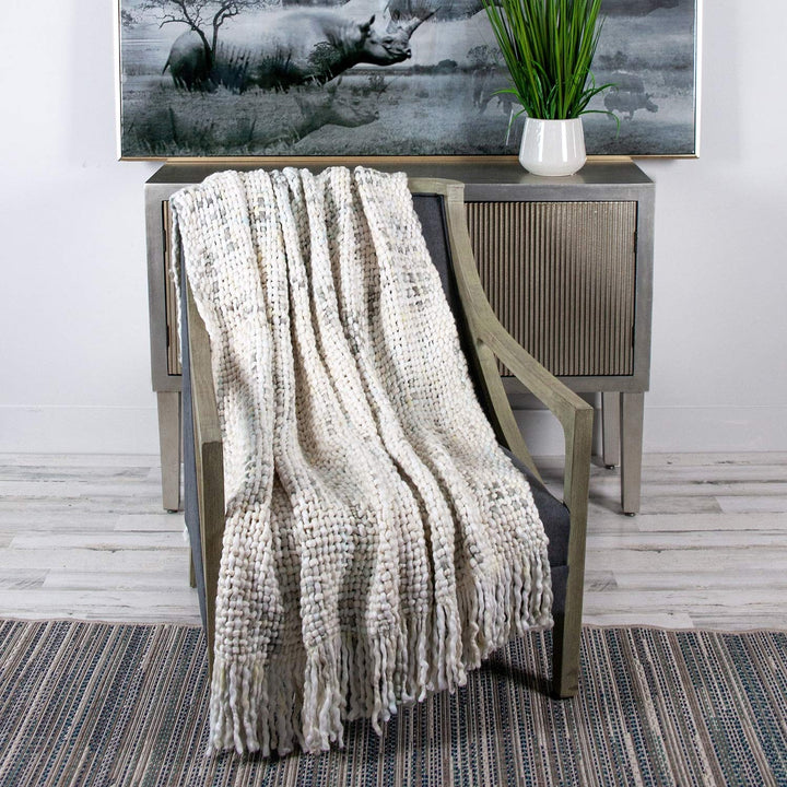 White 52 X 60 Handloom Throw Blanket Textured Casual Acrylic