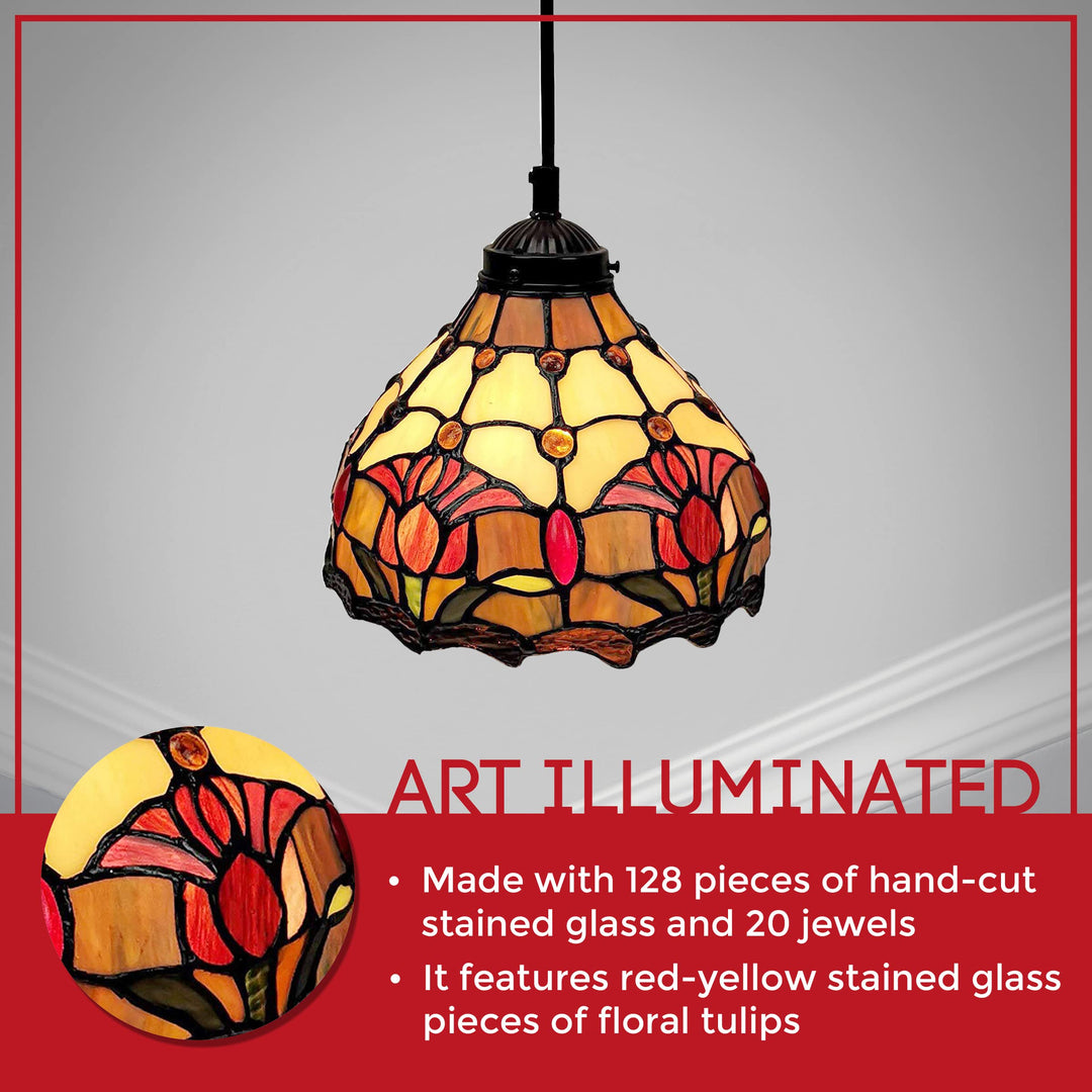 Amora Tiffany Hanging Lamp -8” Stained Glass Hanging Light Fixture with Red - Diamond Home USA