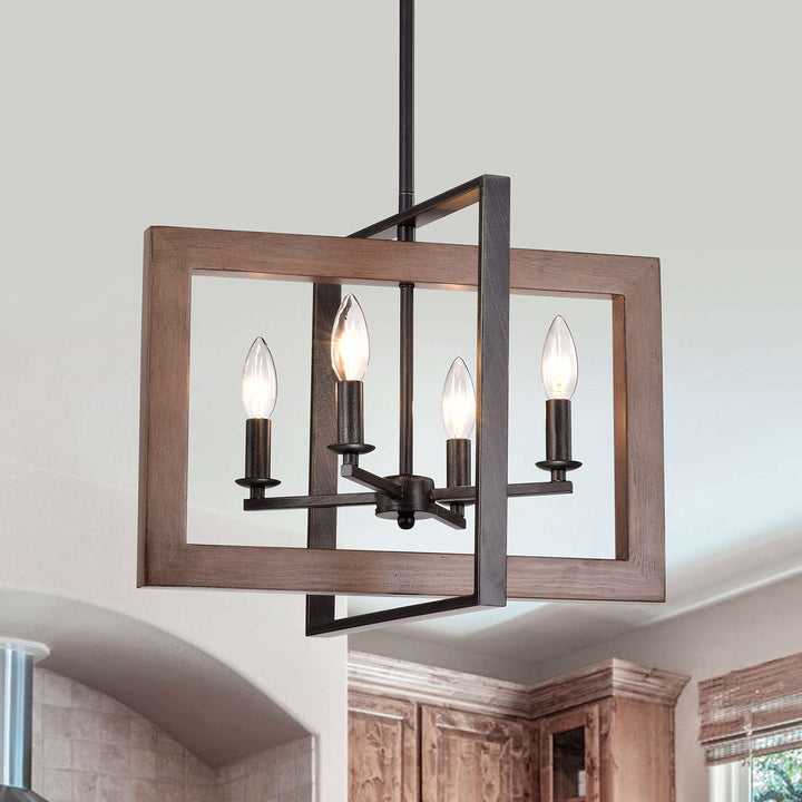 The Lighting Store Daniela Natural Wood and Antique Black Metal Open Cage