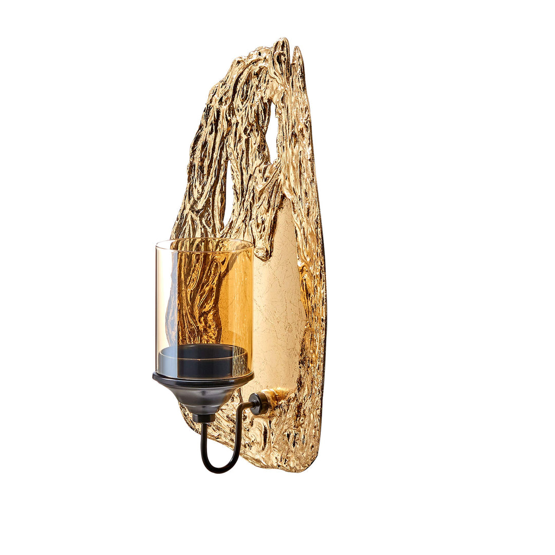 Vivien 14" Abstract Gold Wall Candle Sconce with Glass Hurricane Metal