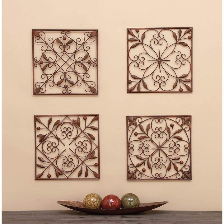 Set of 4 Traditional Floral Scrollwork Metal Wall Decor by Brown Iron