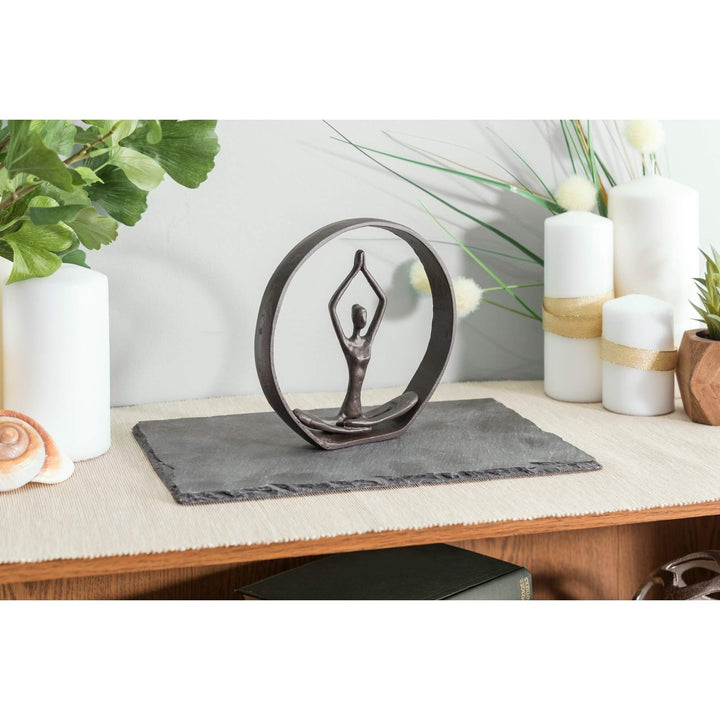 Circle Iron Sculpture with Figurine in Yoga Pose - Namaste Spiritual Home DÃƒcor