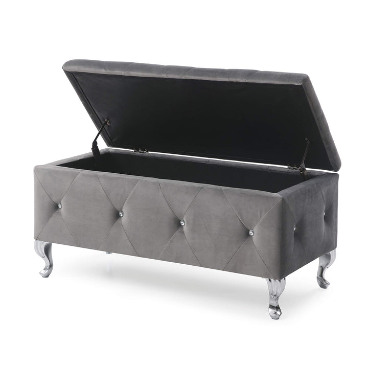 AC Pacific Glam Storage Ottoman Bench for Bedroom Living Room Entryway Bonded Leather