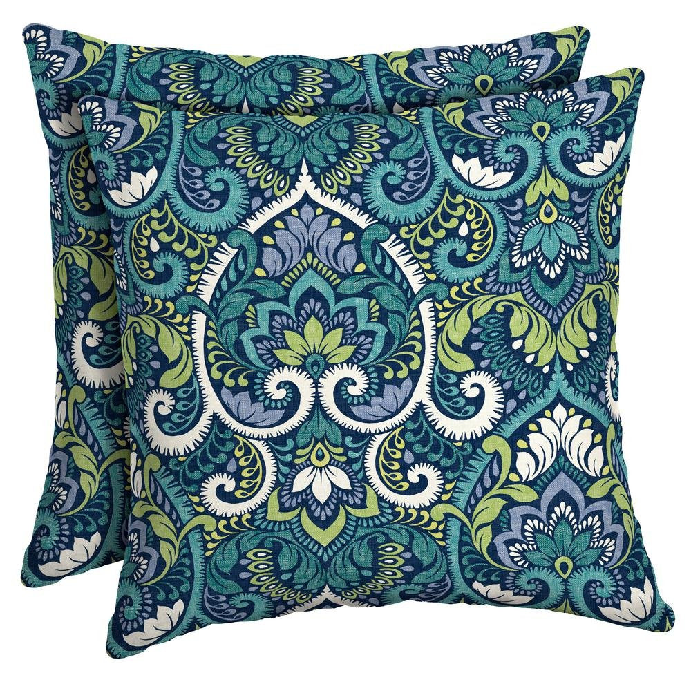 Arden Selections Sapphire Aurora Damask Throw Pillow 2 Pack - 16 in L x 16 in 2 Count - Sapphire Aurora Damask