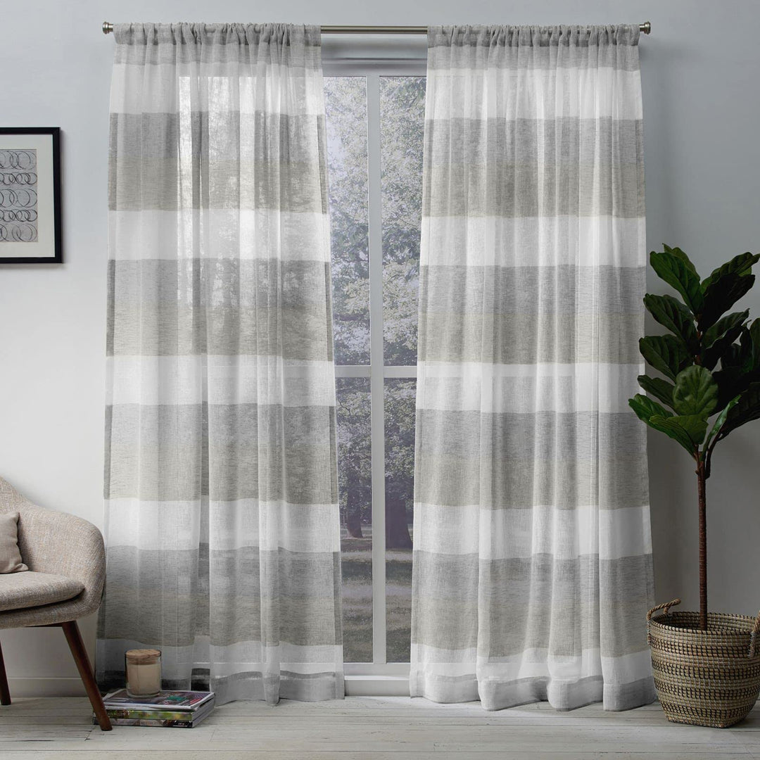 Exclusive Home Curtains - EH8037-01 2-96R Bern Striped Sheer Rod Pocket nel Dove Grey - 50" w x 96" l - 96 Inches