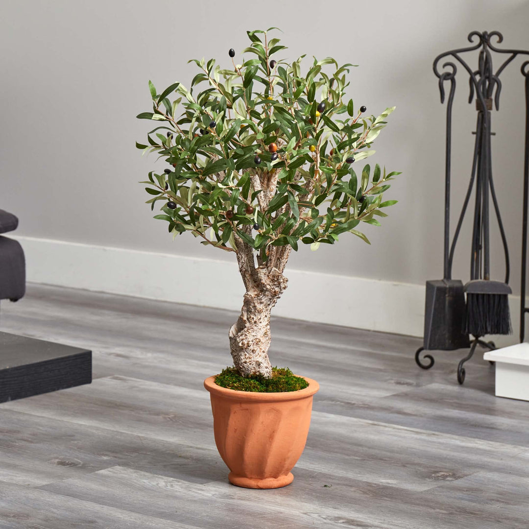 Nearly Natural 3ft. Olive Artificial Tree in Terracotta Planter