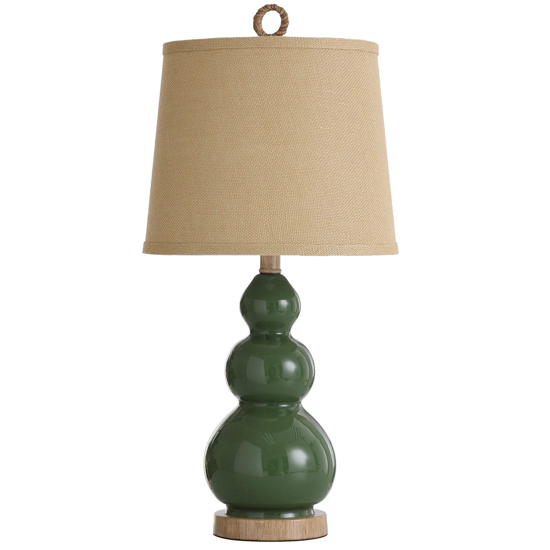 Nautical Green 1-Light Table Lamp with A Burlap Shade and Circle Faux Rope