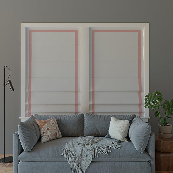 Sun Zero Marline Pink Ribbon Border Stripe 100% Blackout Cordless Roman Shade 39" x 64" - Pink/White