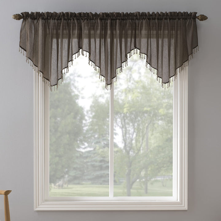 No. 918 Erica Crushed Voile Ascot Beaded Sheer Rod Pocket Curtain Valance 51x24 - Sable