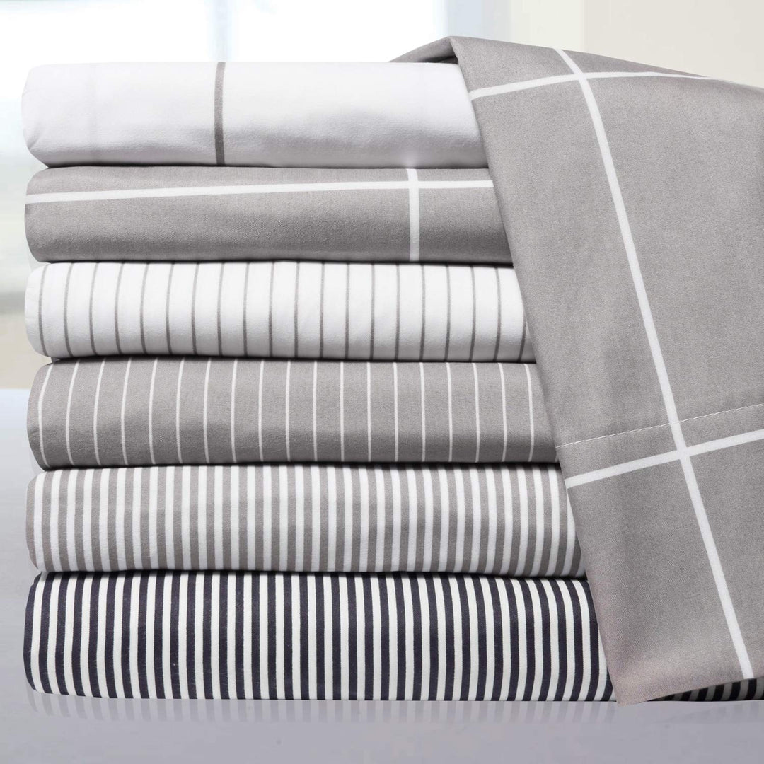 bed bath n more 6 Piece Loft Collection Modern Classic Pinstripe Sheet Sets Grey