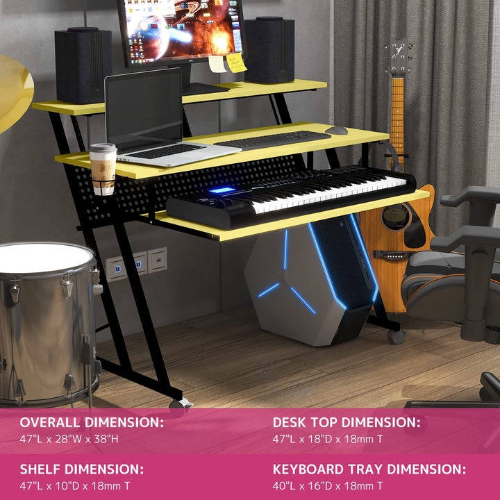 Acme Suitor Wooden Top Music Recording Studio Desk in Yellow and Black - Diamond Home USA