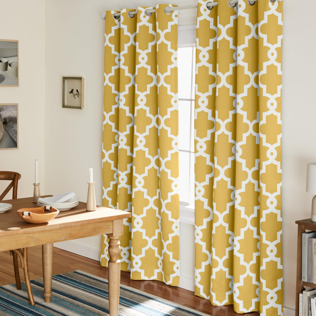 TOWN & COUNTRY EVERYDAY Ironwork Geo Trellis Sateen Indoor Curtains Room 52x96 - Sundress Yellow