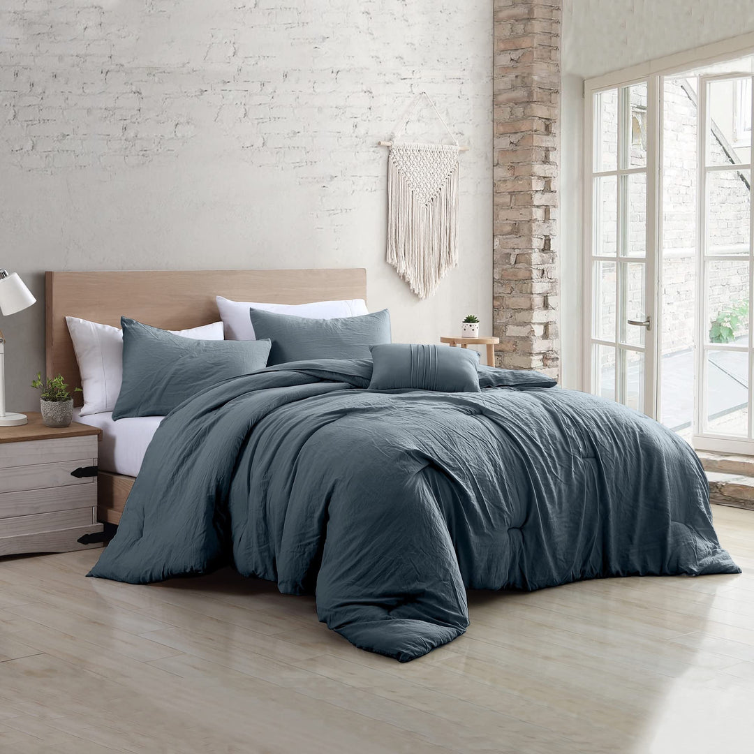 Modern Threads - Comforter Set - Down lternative Brushed Microfiber - Elegant Denim - King