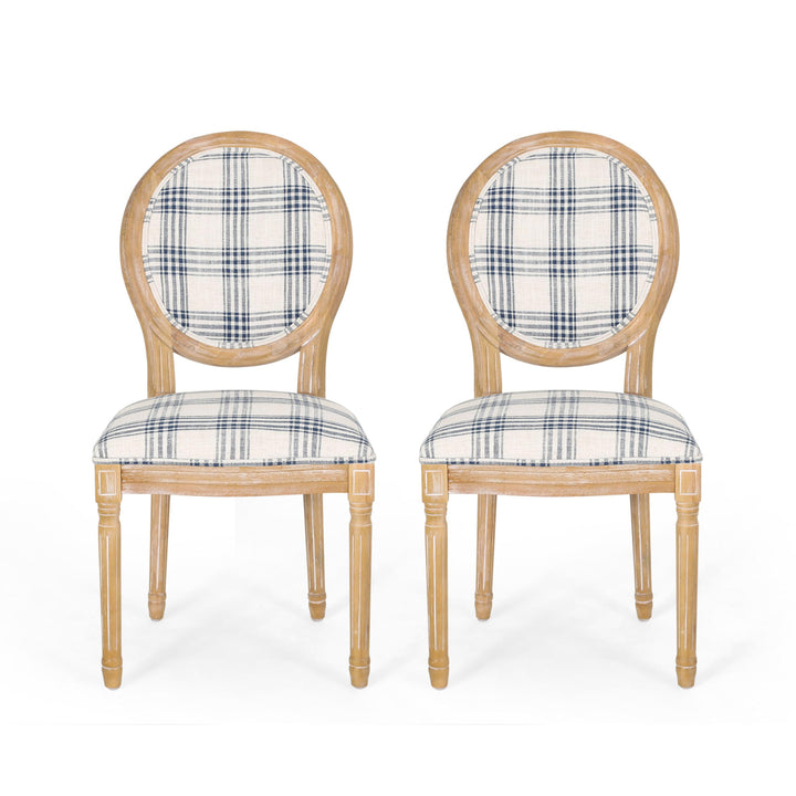 Christopher Knight Home Phinnaeus Dining Chair Set Set of 2 Fabric Dark Blue Dark Blue Plaid + Light Beige + Natural