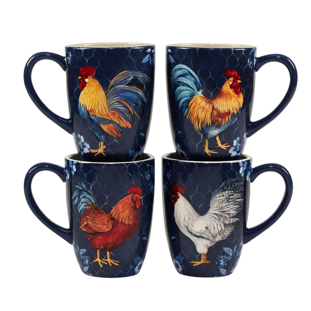 Indigo Rooster 16-Piece Dinnerware Set Service for 4 Blue Multi Color Red