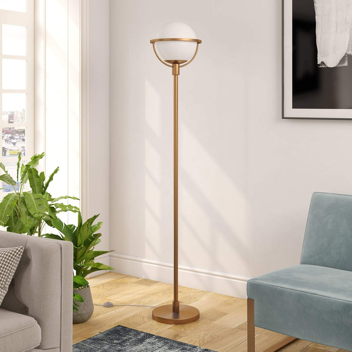 Brass Globe Stem Floor Lamp Gold Mid-Century Modern