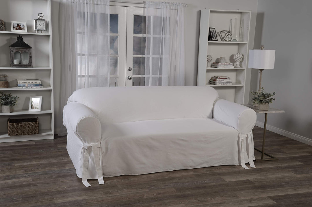 Classic Slipcovers Solid White Twill Loveseat Slipcover