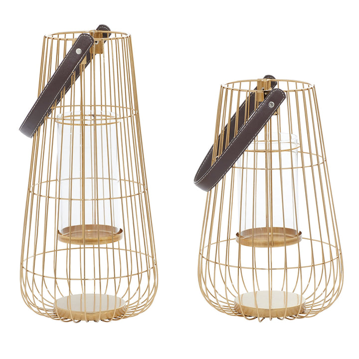 Gold Iron Contemporary Lantern (Set of 2) 8 X 16 Modern