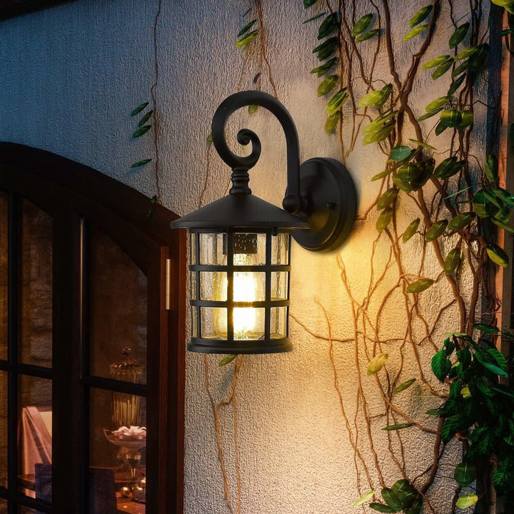 1-Light Black Glass Outdoor Wall Lantern Modern Contemporary Iron