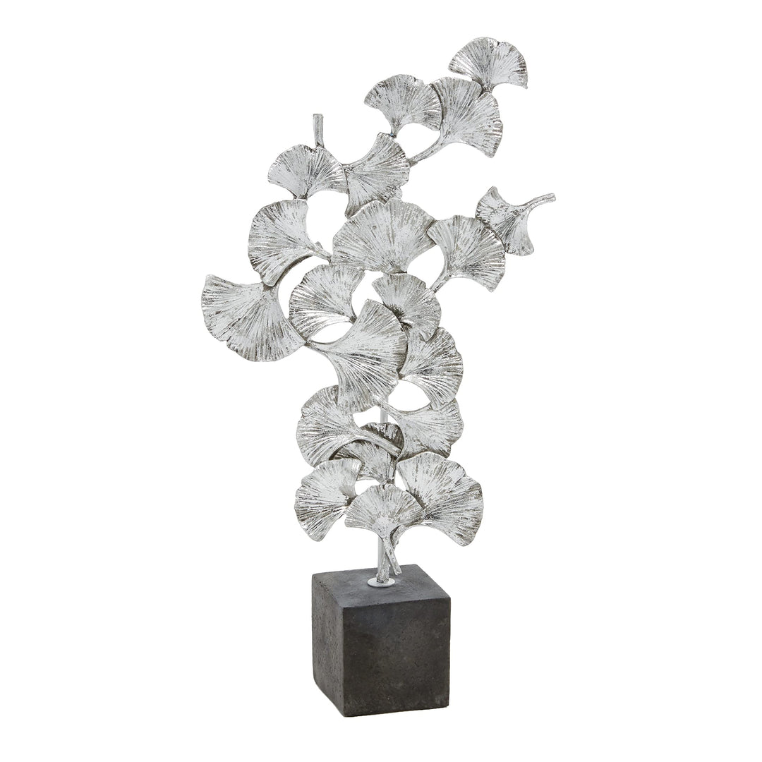 Silver Polystone Contemporary Sculpture Nature 19 X 10 3 Floral Polyresin