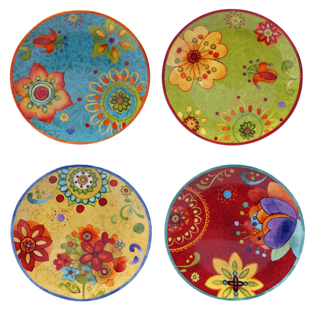 Sunset 8.75" Salad/dessert Plates (Set Of 4) Green Red Yellow Floral Modern