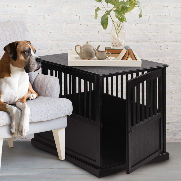 Black 36 Dog Crate Large Table Kennel Decorative Wood End Table Indoor Furniture 24"W x 36.5"D x 29.25"H - Black