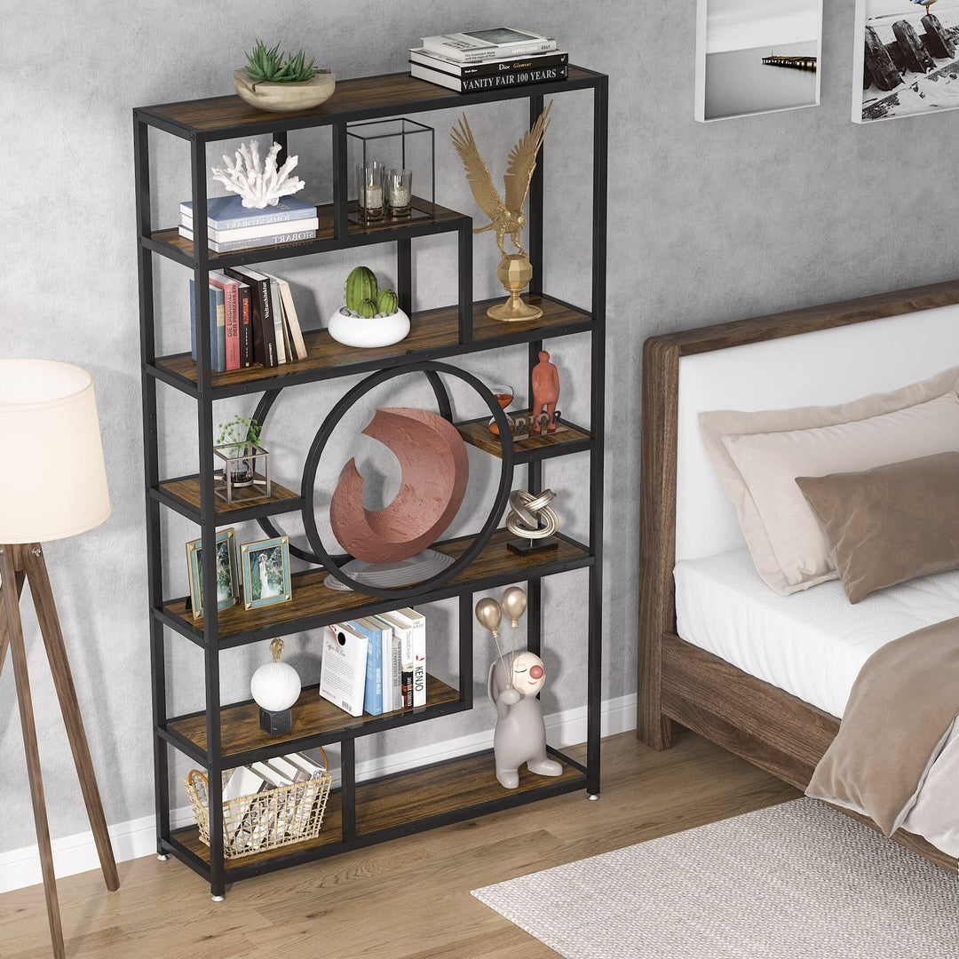 7-Tier Tall Bookcases Book ves72â€™â€™ Industrial Bookshelves Wood Open Vintage Brown - Diamond Home USA