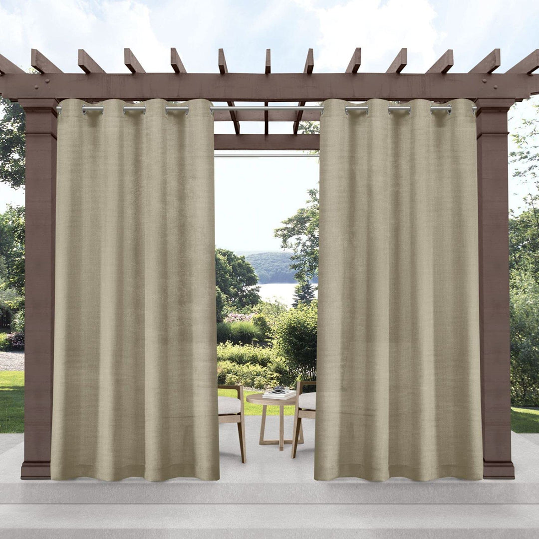 Exclusive Home Miami Semi-Sheer Textured Indoor/Outdoor Grommet Top Curtain 54x84 - Taupe