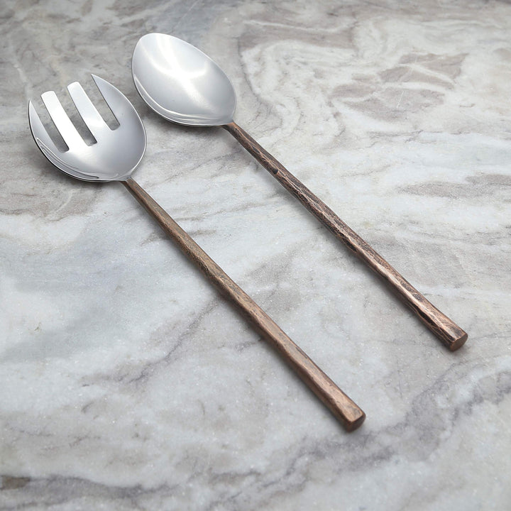 Copper Antique Design Salad Serving 2 Pcs. Set Bronze Stainless Steel Piece