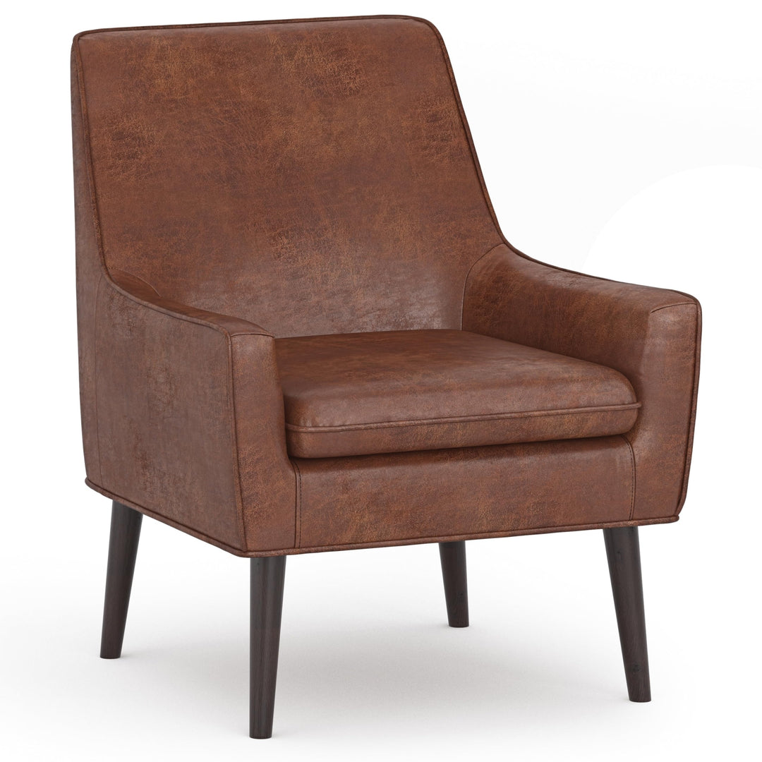 31 Inch Wide Contemporary Accent Chair in Distressed Saddle Brown Leather Modern - Diamond Home USA