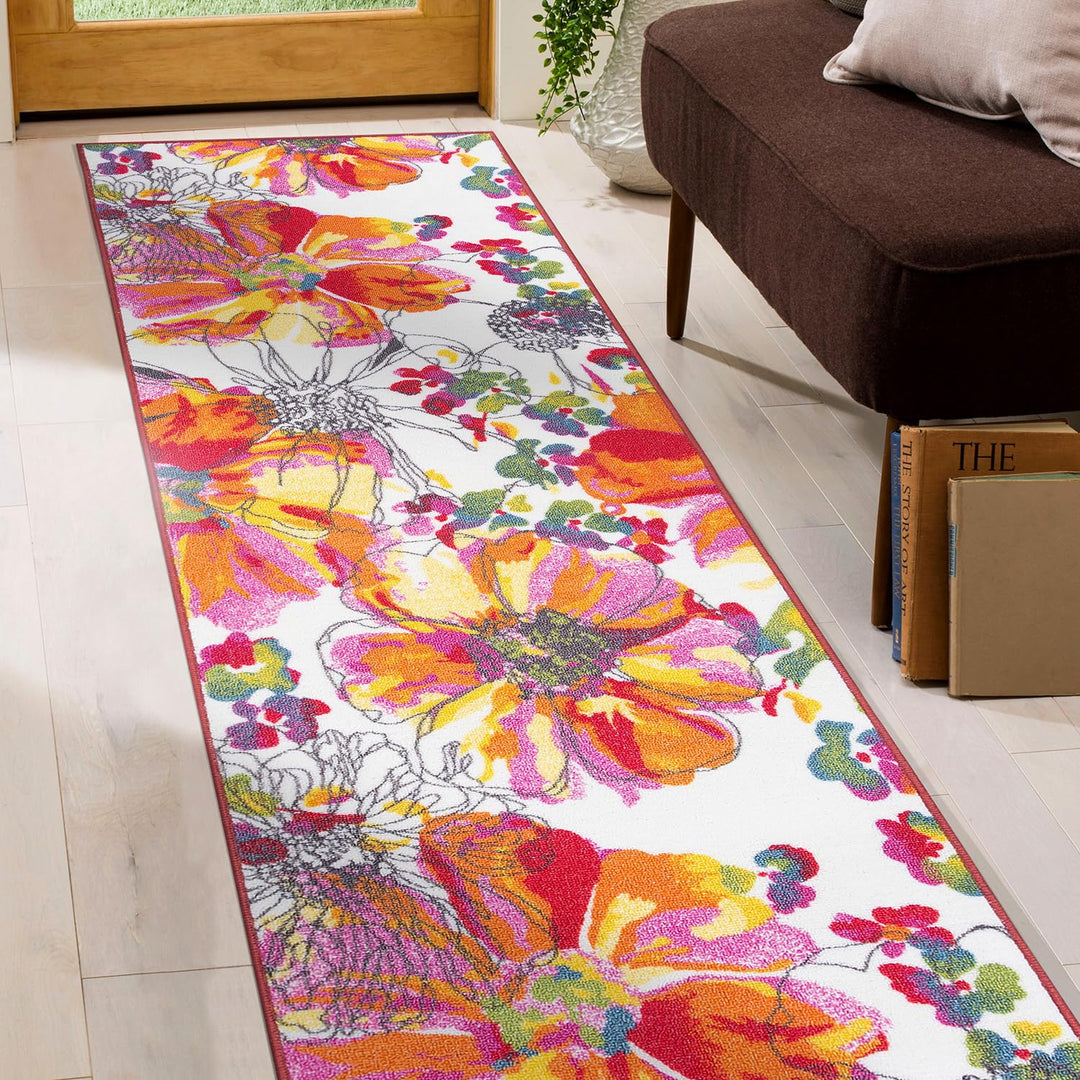 Rugshop Modern Bright Flowers Non-Slip (Non-Skid) Area Rug Runner 2' X 7' (22" X 2' x 7' Runner - Multi