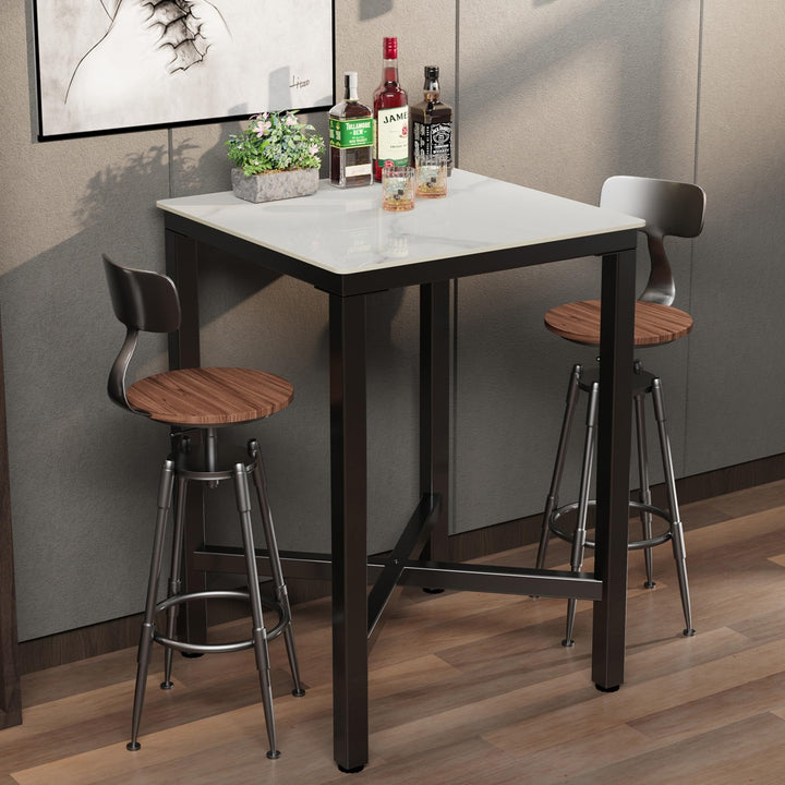 Contemporary Square Cocktail Pub Bar Table Sintered Stone Tabletop White