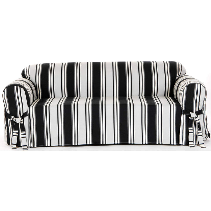 Classic Slipcovers Classic Stripe Cotton Loveseat Slipcover Black